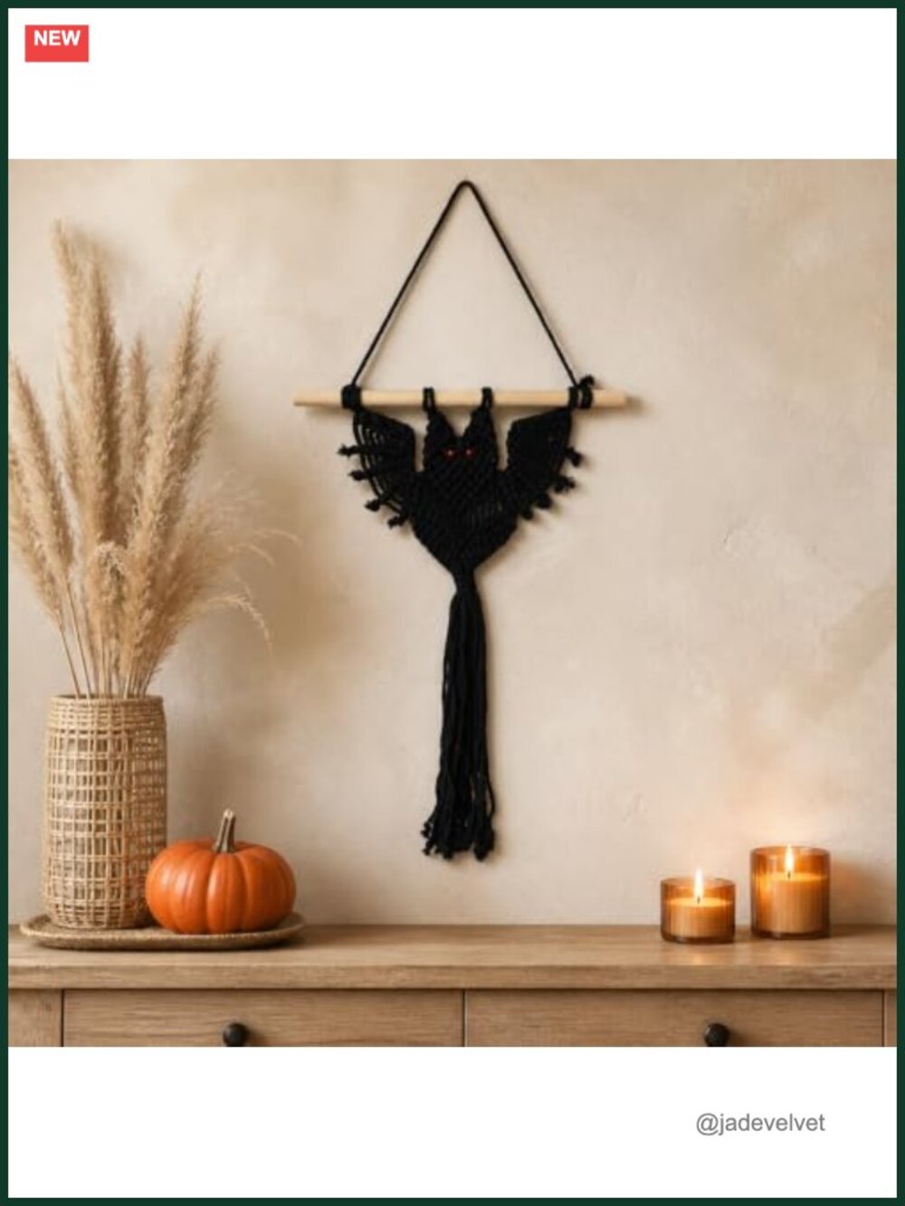 Boho Macrame Bat Wall Hanging Halloween Decor Wooden Rod Tassels